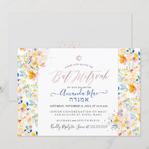 PixDezines Floral Waterverf Mitzvah, Blush Cream Kaart
