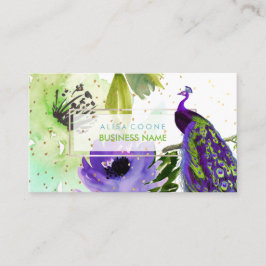 PixDezines Floral Waterverf/Pacock/goudsoorten Visitekaartje
