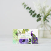 PixDezines Floral Waterverf/Pacock/goudsoorten Visitekaartje (Staand voorkant)
