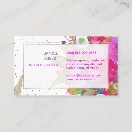 PixDezines Floral Waterverf/Pansies/goudsoorten Visitekaartje (Achterkant)