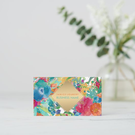 PixDezines Floral Waterverf/Pansies/goudsoorten Visitekaartje (Staand voorkant)