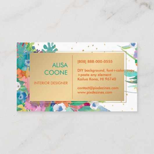 PixDezines Floral Waterverf/Pansies/goudsoorten Visitekaartje (Achterkant)