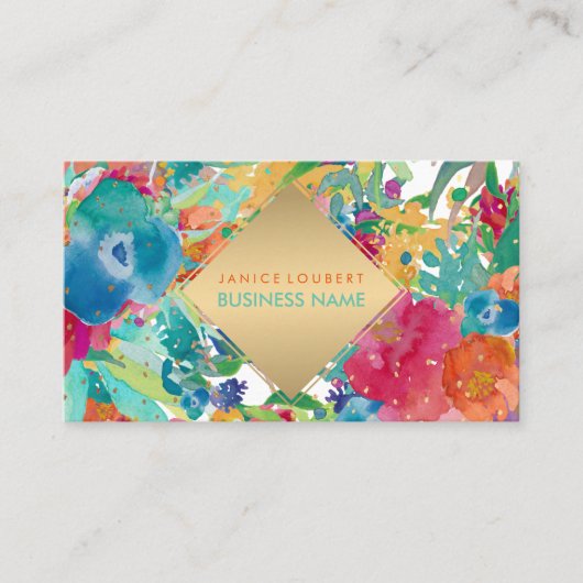 PixDezines Floral Waterverf/Pansies/goudsoorten Visitekaartje (Voorkant)