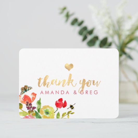 PixDezines Floral Waterverf/Ranunculus/Dank u Bedankkaart (Staand voorkant)