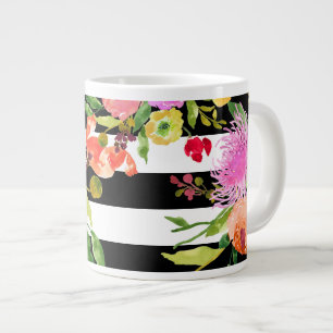 PixDezines floral/waterverf/ranunculus/strepen Grote Koffiekop