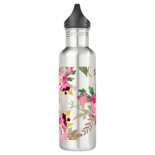 PixDezines Floral/Waterverf/Roze pioenen Waterfles (Links)