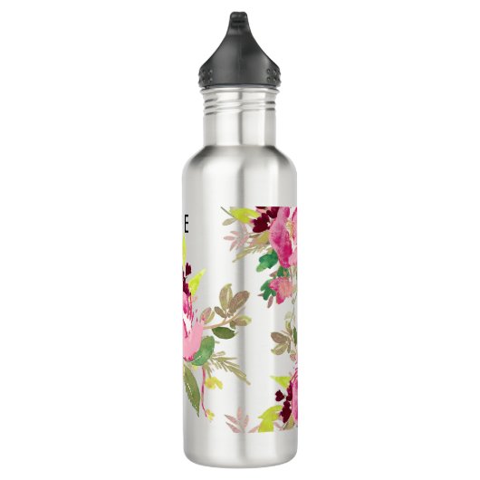 PixDezines Floral/Waterverf/Roze pioenen Waterfles (Rechts)