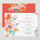 PixDezines Floral Waterverf Rozen Mitzvah Kiddush Kaart (Voorkant / Achterkant)