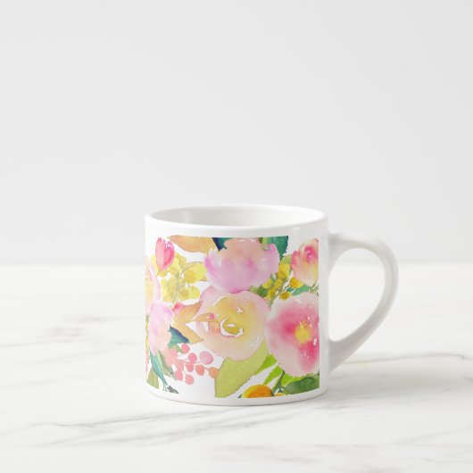 PixDezines Floral Waterverf/Spring Bouquet Espresso Kop (Rechts)
