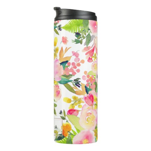 PixDezines Floral/Waterverf/Spring Bouquet Thermosbeker (Geroteerd rechts)