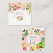 PixDezines Floral Waterverf/Spring Bouquet Vierkante Visitekaartje (Voorkant / Achterkant)