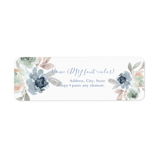 PixDezines Floral Waterverf, Stamblauwe Rozen Etiket (Voorkant)