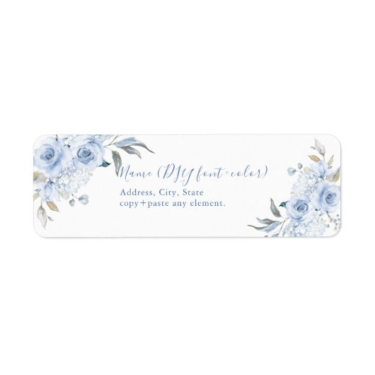 PixDezines Floral Waterverf, Stamblauwe Rozen Etiket (Voorkant)
