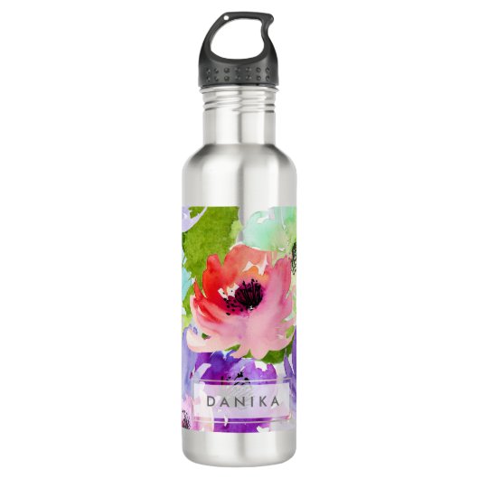 PixDezines Floral/Waterverf/water Roos Waterfles (Voorkant)