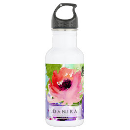 PixDezines Floral/Waterverf/water Roos Waterfles