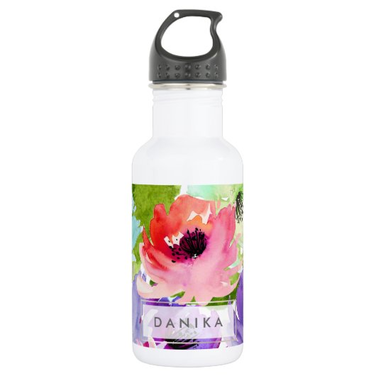 PixDezines Floral/Waterverf/water Roos Waterfles (Voorkant)