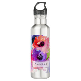 PixDezines Floral/Waterverf/water Roos Waterfles