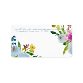 PixDezines florale waterverf/ranunculus/blauw Etiket