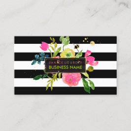 PixDezines florale waterverf/ranunculus/strepen Visitekaartje