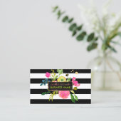 PixDezines florale waterverf/ranunculus/strepen Visitekaartje (Staand voorkant)