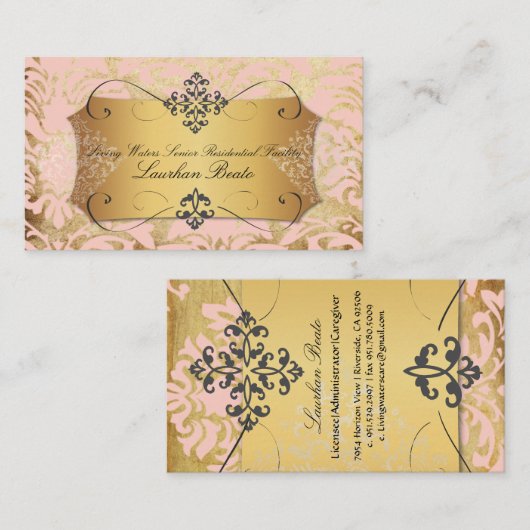 PixDezines  florentius damask/posh roze Visitekaartje (Voorkant / Achterkant)