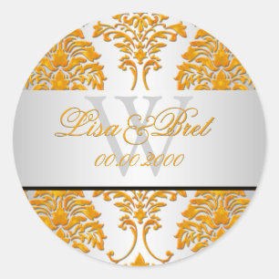 PixDezines florentius damast/sinaasappel Ronde Sticker