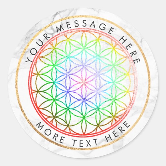 PixDezines FLOWER OF LIFE FAUX FOLIE+MARMER Ronde Sticker (Voorkant)