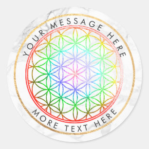 PixDezines FLOWER OF LIFE FAUX FOLIE+MARMER Ronde Sticker
