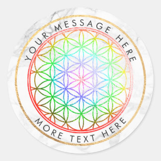 PixDezines FLOWER OF LIFE FAUX FOLIE+MARMER Ronde Sticker