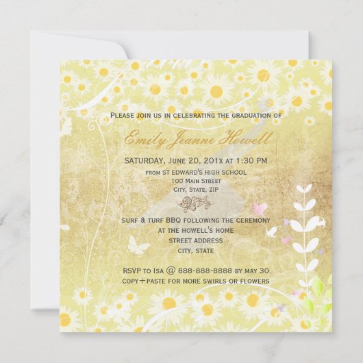 PixDezines Flower Power Afstuderen, Mod Daisies Kaart (Achterkant)