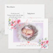 PixDezines Flowers+Baby Girl, Faux Foil Script Aankondigingskaart (Voorkant / Achterkant)
