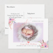 PixDezines Flowers+Baby Girl, Faux Folie Script Aankondigingskaart (Voorkant / Achterkant)