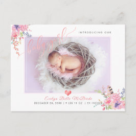 PixDezines Flowers+Baby Girl, Faux Folie Script Aankondigingskaart