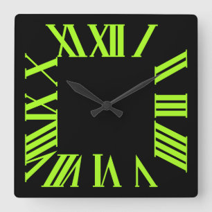 PixDezines Fluorescent Lime Green Roman Numeros Vierkante Klok