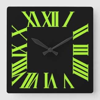 PixDezines Fluorescent Lime Green Roman Numeros Vierkante Klok