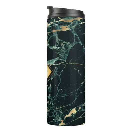 PixDezines FOREST GREEN MARBLE FAUX GOLD VEINS Thermosbeker (Geroteerd rechts)