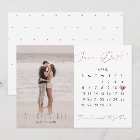 PixDezines Foto Opslaan van de Datum Kalender roos Kaart (Voorkant / Achterkant)