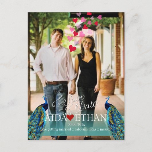 PixDezines foto+pauw/de datum opslaan Aankondigingskaart (Voorkant)