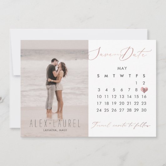 PixDezines Foto Save the Date-agenda roosgoud Kaart (Voorkant)