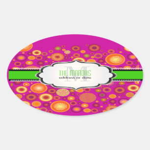 PixDezines Fuschia+Neon Groene Kerstversieringen Ovale Sticker