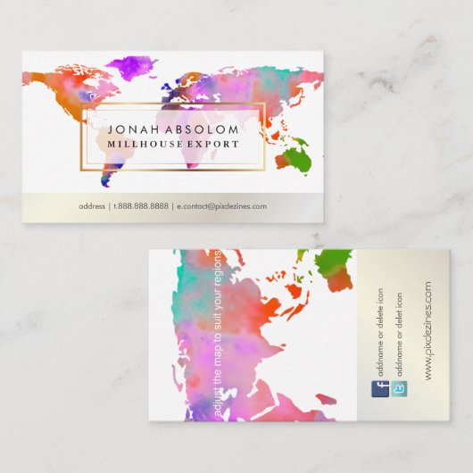PixDezines gaan over de wereldkaart van de wereld/ Visitekaartje (Voorkant / Achterkant)