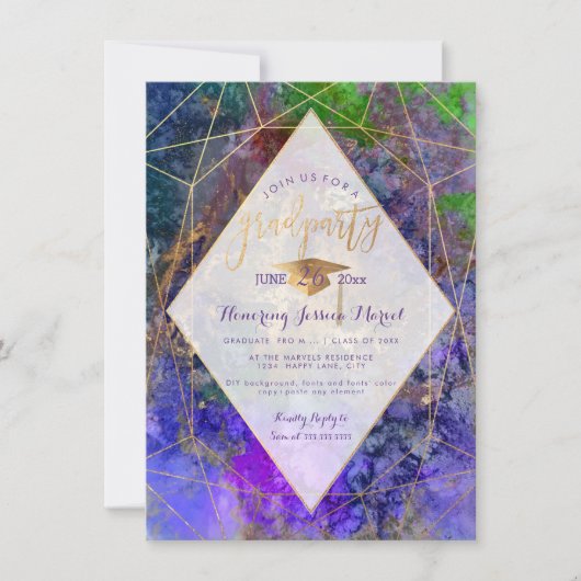 PixDezines Galaxy Abstract Afstudeerfeest Kaart (Voorkant)