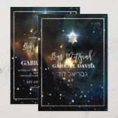 PixDezines Galaxy Bar Mitzvah Silver Kaart (Voorkant / Achterkant)