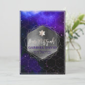 PixDezines Galaxy Bar Mitzvah Silver+Violet Kaart (Staand voorkant)
