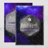 PixDezines Galaxy Bar Mitzvah Silver+Violet Kaart (Voorkant / Achterkant)