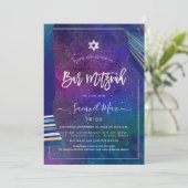 PixDezines Galaxy+Talitz Bar Mitzvah Kaart (Staand voorkant)