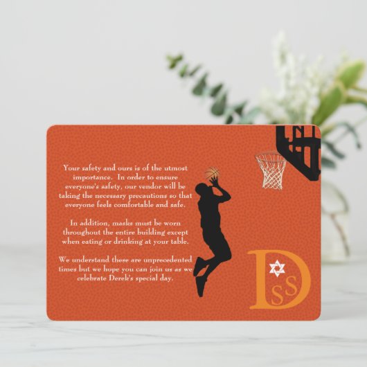✡ PixDezines Game On! Basketbalbar Mitzvah Enclo Kaart (Staand voorkant)