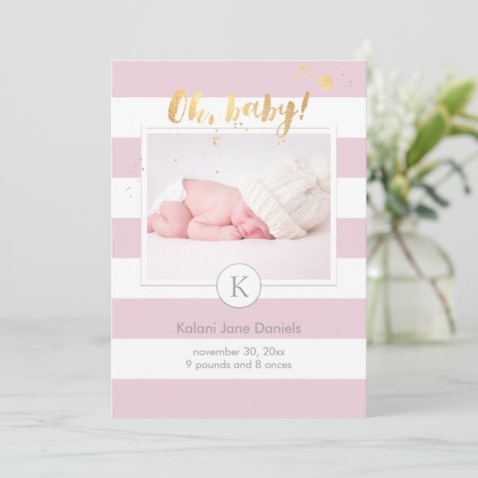 PixDezines geboorteaankondiging/DIYcolor strepen Aankondiging (Staand voorkant)