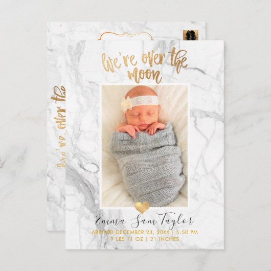PixDezines Geboorteaankondiging / Over de Maan Aankondigingskaart (Voorkant / Achterkant)