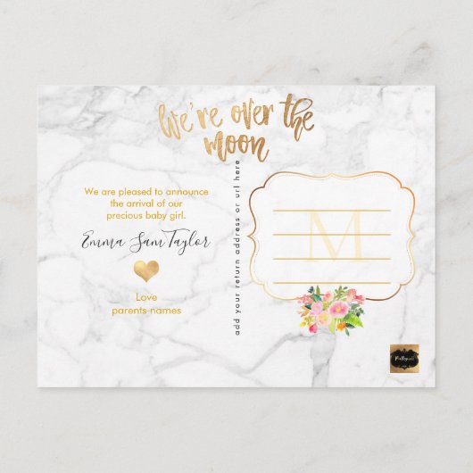 PixDezines Geboorteaankondiging / Over de Maan Aankondigingskaart (Achterkant)